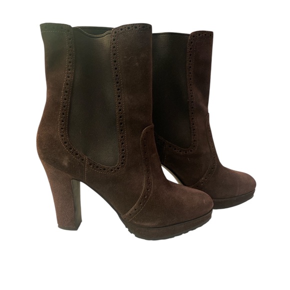 Pelle Moda Dark Brown Suede Heeled Boots GUC 7.5 - Picture 1 of 8